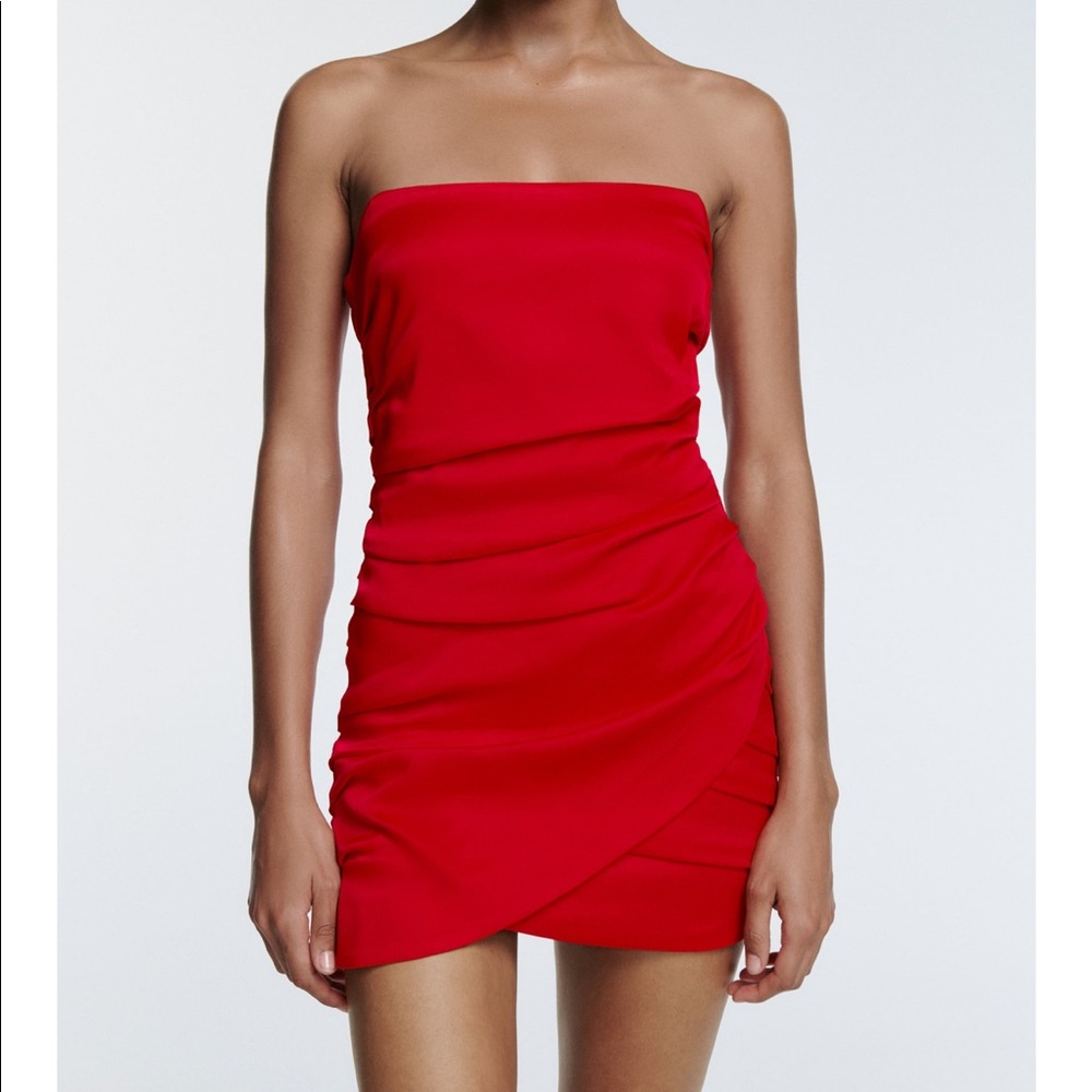 Red Zara draped satin effect dress. Never worn with tags.